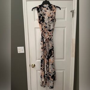 H by Halston watercolor floral maxi cinch tie waist dress